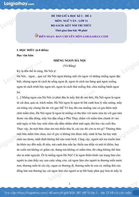 Đề thi giữa kì 2 Văn 11 Cánh diều - Đề số 5